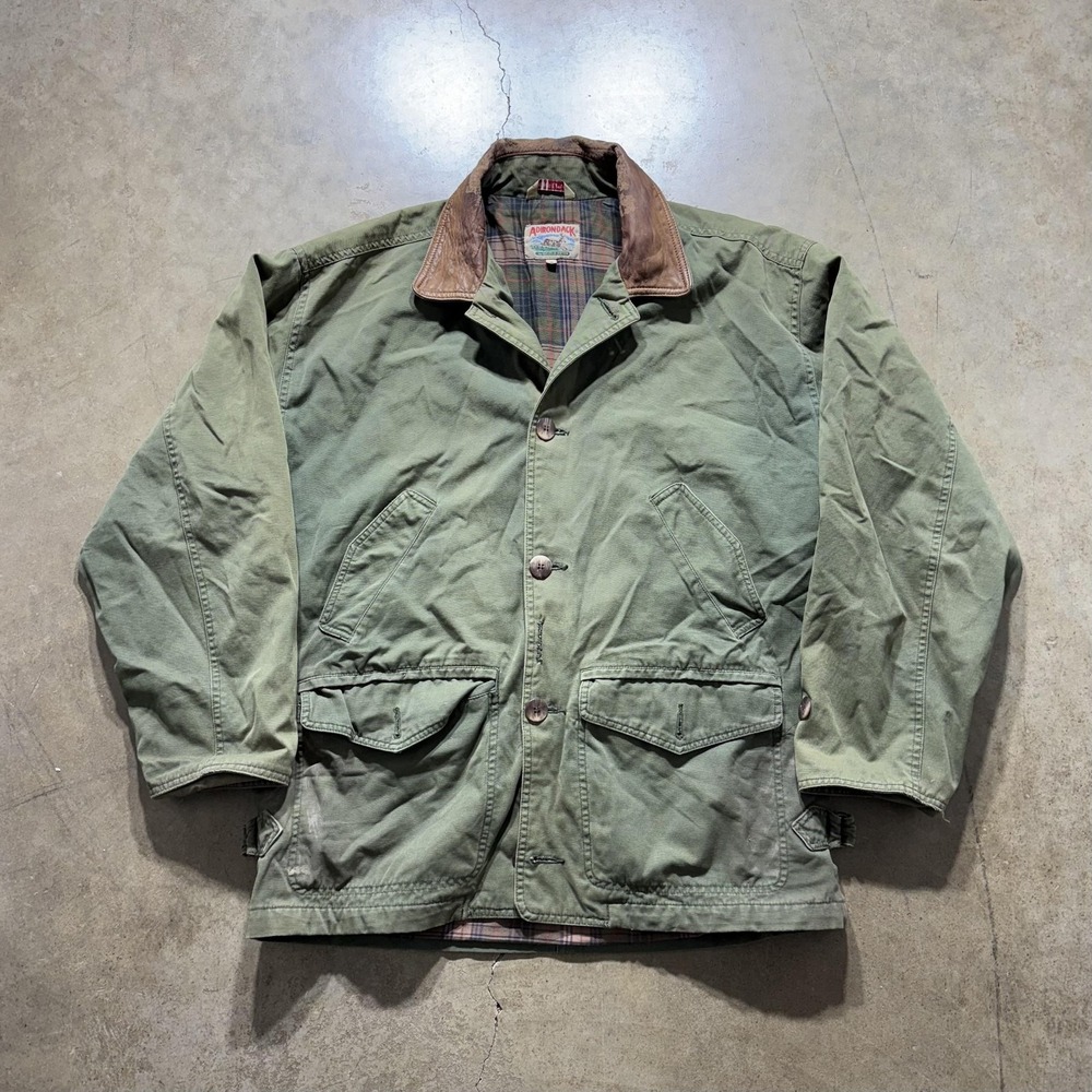 Vintage Adirondack Jacket Mens Small Green Canvas Field Barn Coat Plaid Lined